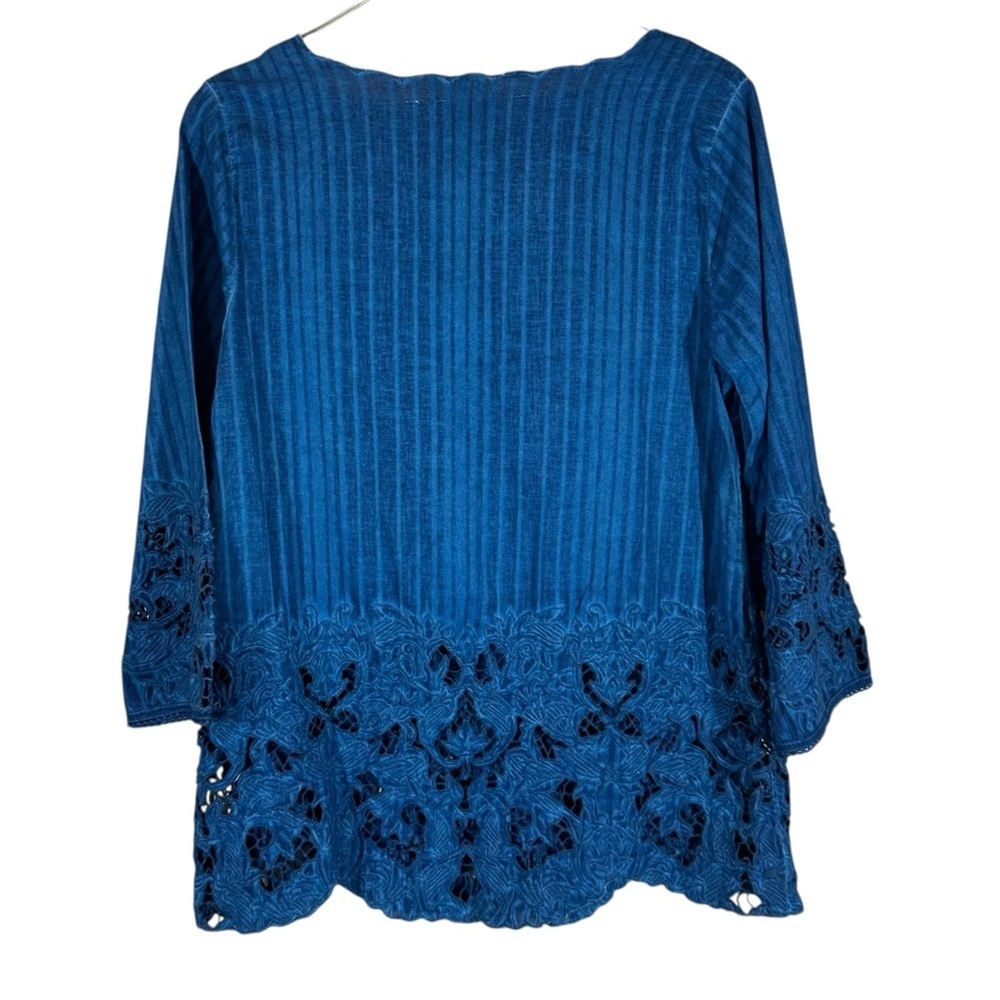 SOFT SURROUNDINGS Esme Women's Small Blue Embroidered Lace Boho V-Neck Tunic - Picture 6 of 9